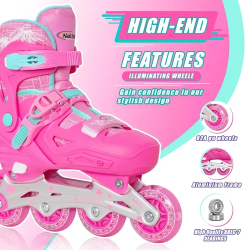 Miniatura 2 de Patines en línea Nattork para niñas y niños, patines ajustables con ruedas iluminadas en 4 tallas, patines iluminados para principiantes para niños