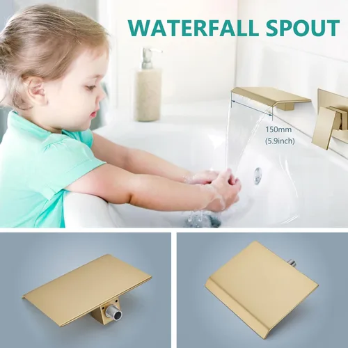 Miniatura 2 de Aolemi Grifo de bañera de montaje en pared, grifo de bañera en cascada con válvula empotrada incluida, relleno de bañera de una sola manija