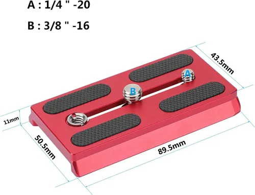 Miniatura 2 de CAMVATE Placa de liberación rápida para cámara con roscas de 1/4" y 3/8" compatible con trípode 577/501/504 (rojo) - 2886