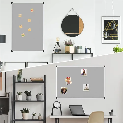 Miniatura 5 de XBoard Tablero de anuncios de tela gris de 48 x 36 pulgadas Tablero de anuncios de tela montado en la pared, tablero de anuncios plateado