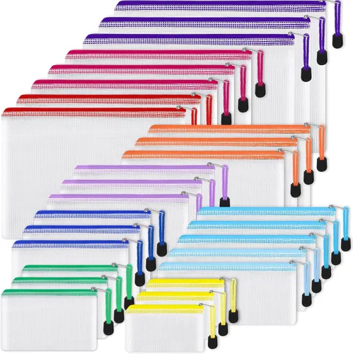 Miniatura 10 de EOOUT 8 bolsas de malla con cremallera, 8 tamaños, bolsas impermeables con cremallera, 8 colores de plástico impermeable para almacenamiento