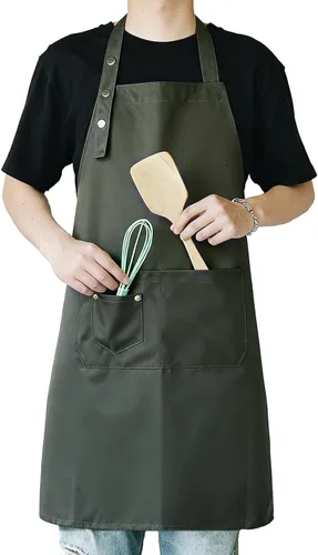 Miniatura 11 de Delantales de arte para pintar cerámica, delantales de cocina para hombres y mujeres impermeables verdes