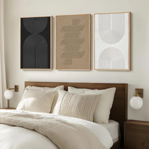 Miniatura 4 de Arte abstracto neutro en blanco y negro para sala de estar, 3 cuadros de impresiones en lienzo, para paredes, imágenes geométricas minimalistas