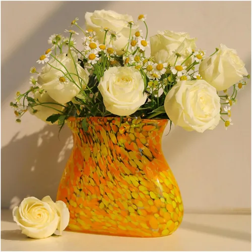 Bag Flower Vase, Unique Flower Vase Purse Glass Vase Glass Tote Bag Vase, for Home Décor,Enterpiece,Events,Office,Garden,Wedding,Yellow