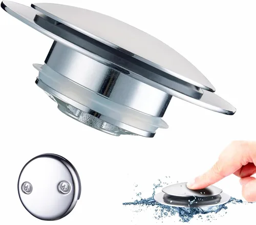 Tapón de Desagüe de Bañera Cromado, Welsan Tapones de Desagüe de Bañera Pop Up Universales de Repuesto Tip Toe, Levantar y Girar con Cubierta de