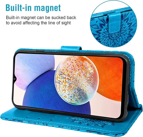 Miniatura 3 de Asuwish Funda de teléfono para Samsung Galaxy A14 5G con protector de pantalla de vidrio templado y funda delgada de piel de girasol, soporte