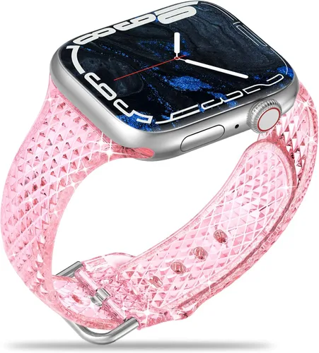 Miimall Correa de reloj compatible con Apple Watch de 1.496 pulgadas, 1.575 pulgadas, 1.614 pulgadas, patrón de diamante, TPU translucidez | Correa