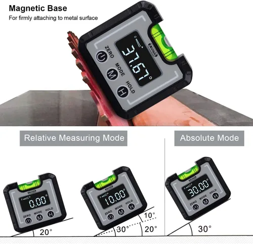 Miniatura 3 de Buscador de ángulo digital magnético y vial de burbujas de nivel, inclinómetro de calibre de ángulo de 90 °, transportador de calibre cónico