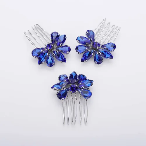 Miniatura 10 de Teyglen Juego de peines simples de cristal para novia, boda, peineta hecha a mano, rojo, azul, negro, cristalino, peinetas laterales para el cabello