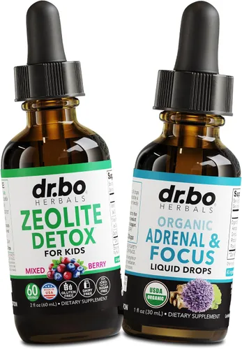 Zeolite Detox & Suprarrenal Focus Support – Clinoptilolita Zeolita para niños y adultos Gotas líquidas con vitaminas B12 y D – Suprarrenal orgánico