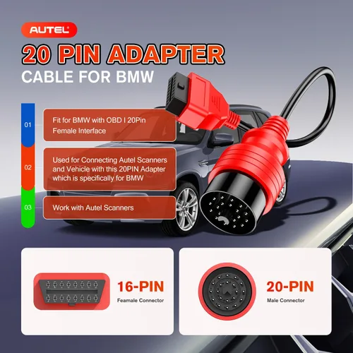 Miniatura 2 de Autel Cable OBD2 de 20 pines a 16 pines para BMW, OBD1 a OBD2 adaptador de diagnóstico Conversor de extensión, calidad OE, trabajo con escáneres