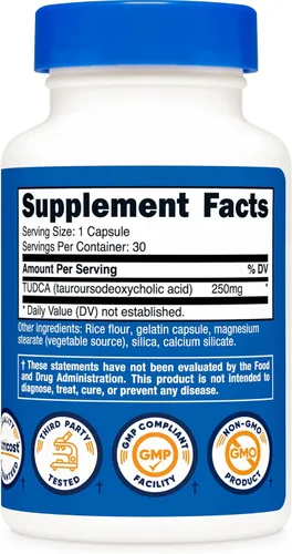 Miniatura 4 de Nutricost Tudca 250 mg, 30 cápsulas (ácido taursodesoxicólico) - Sin gluten, sin OMG