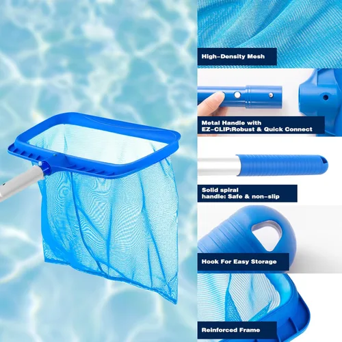 Miniatura 4 de Skimmer de Piscina - Red de Piscina con Poste, 4 Secciones, Poste Telescópico Ajustable de 26.4" a 66.5" de Largo y Red Skimmer de Piscina de Malla