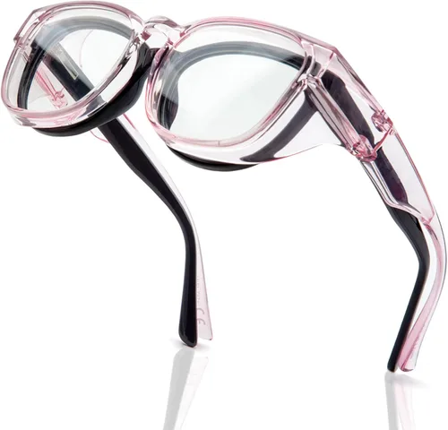LianSan Gafas de seguridad sobre anteojos para mujer, gafas antivaho que se ajustan sobre las gafas para certificación ANSI Z87.1