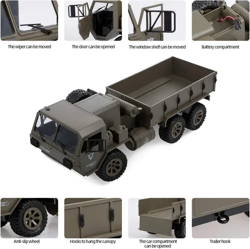 Miniatura 4 de GoolRC Camión militar RC, auto de control remoto a escala 1:12 6WD, autos militares de 2.4 GHz, camión todoterreno todo terreno, vehículo de juguete