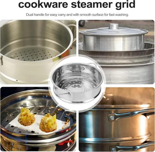 Miniatura 7 de STOBAZA Cesta de vapor de acero inoxidable de 8.66 pulgadas con doble asa, estante de vapor de alimentos para albóndigas, bollos de cocina
