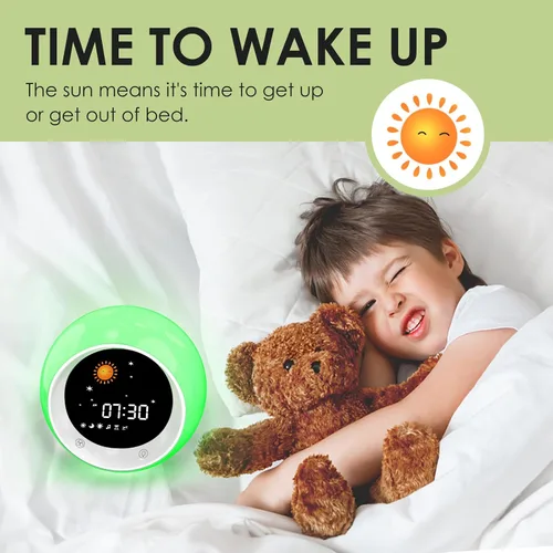Miniatura 5 de Reloj despertador para niños, entrenador de sueño infantil con luz nocturna, máquina de sonido de sueño y temporizador de sueño