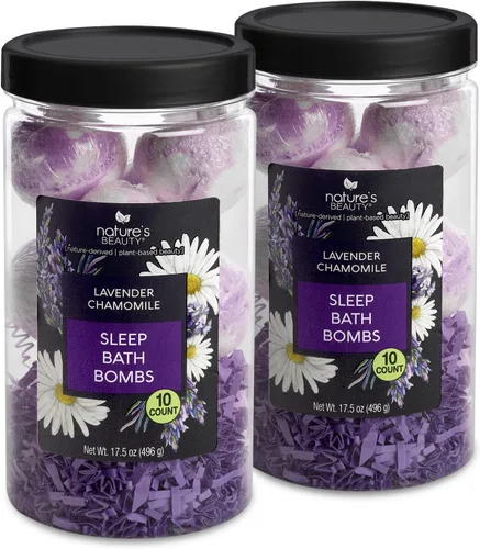 Nature's Beauty Set de regalo de bomba de baño de manzanilla y lavanda - Bomba de spa relajante de lujo con vainilla + aroma cítrico hecha con