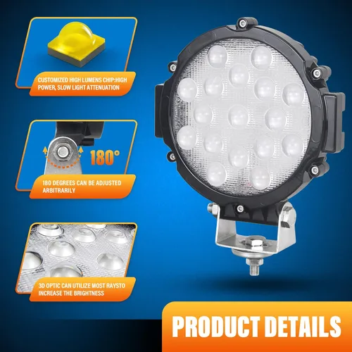 Miniatura 5 de Willpower 2 piezas 7 pulgadas 51 W negro punto haz redondo LED trabajo barra de luz DC 9-30 V para camión coche ATV SUV 4X4 Jeep camión lámpara