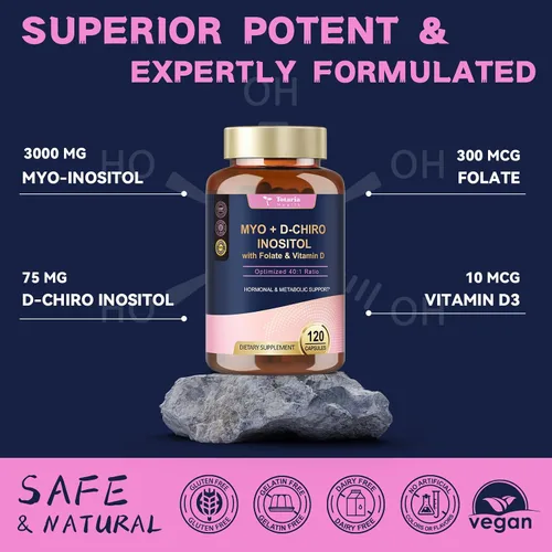 Miniatura 4 de Totaria Cápsulas de Suplemento de Myo-Inositol y D-Chiro Inositol 3075mg, Plus Multivitamina Vitamina D3, Folato, Relación Ideal 40:1 - Equilibrio