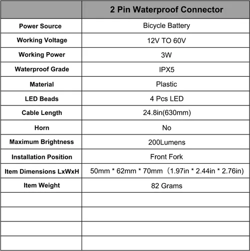 Miniatura 8 de Faro delantero para bicicleta eléctrica de 48 V, 36 V, compatible con 12 V-60 V, conector impermeable de 2 pines