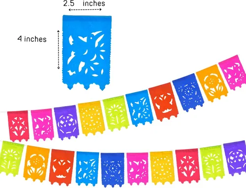Miniatura 4 de Banderas pequeñas de papel picado, paquete de 5 unidades, decoraciones de pancarta de fiesta de 15 pies de largo, guirnalda de papel multicolor