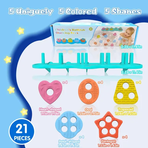 Miniatura 5 de Juguetes de baño con succión para bebé, juguete de baño de silicona sin moho, clasificador y apilable, juguetes sensoriales y el mejor regalo