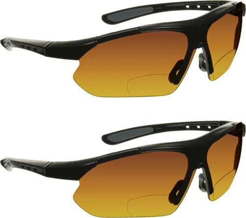 proSPORT BIFOCAL - Lentes de sol para hombres y mujeres, bloqueo de luz azul, lente ámbar HD, semirarimas, envolvente, para conducir, golf