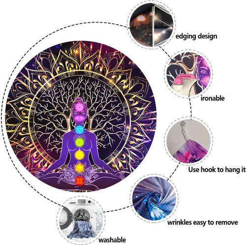 Miniatura 6 de YLPHYLIS Tapiz de árbol de la vida espiritual de chakras, 59.1 x 82.7 pulgadas, hippie yoga, meditación, luna y sol, para dormitorio, sala de estar
