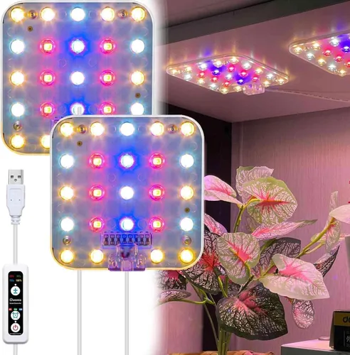Miniatura 9 de Luz LED de espectro completo para cultivo de plantas de interior, 2 paneles de 10 W con temporizador de 6/12/16 horas, luces regulables para plantas