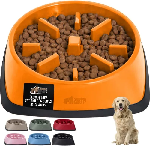 Miniatura 32 de GORILLA GRIP Cuencos para perros de alimentación lenta pendiente de patente, juguete interactivo de rompecabezas de 4 tazas para entrenamiento
