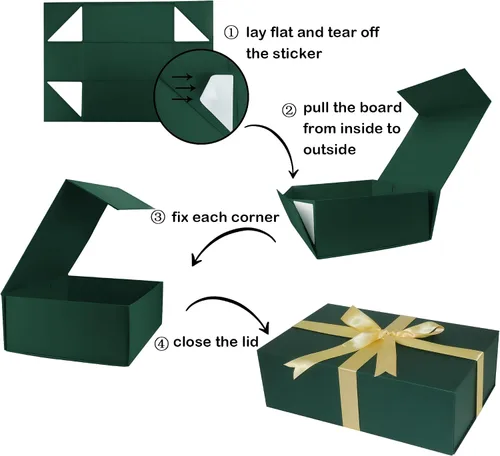 Miniatura 3 de YINUOYOUJIA Cajas de regalo grandes verdes con tapa, caja de regalo magnética de 14 x 9 x 4.5 pulgadas con cinta, tarjetas y sobres para regalos