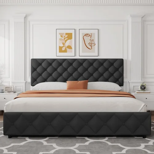 Miniatura 11 de IDEALHOUSE Base de cama de tamaño matrimonial con 4 cajones de almacenamiento y cabecera ajustable, camas de plataforma tapizadas con tapizado