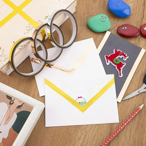 Miniatura 6 de HFKPJRT 6 rollos de cinta Washi dorada, cinta metálica de espejo, 396 pies, cinta gráfica autoadhesiva metalizada, cinta dorada para decorar 6