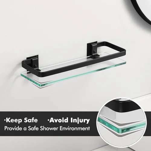Miniatura 5 de KES Estante de pared de baño de aluminio extra grueso vidrio templado rectangular 1 nivel cesta montado en la pared negro, A4126A-BK Plateado