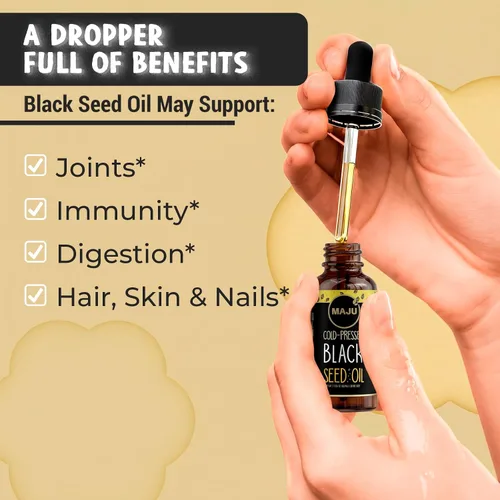 Miniatura 4 de Maju Superfoods Aceite de semilla negra, 3 veces TQ, prensado en frío, tamaño de viaje, 100% aceite de semilla de comino negro turco, semilla negra