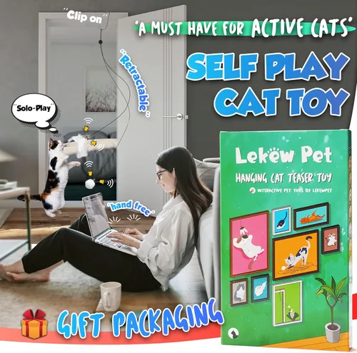 Miniatura 2 de Juguetes retráctiles de plumas para gatos, 7 piezas de repuesto con campana, juguetes interactivos para colgar en la puerta, juguetes para gatos