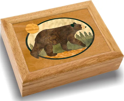 Caja de madera con diseño de oso de arte, hecha a mano en Estados Unidos, calidad inigualable, única, no hay dos iguales, obra original de arte de