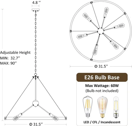 Miniatura 6 de Klgxnrd Candelabros de granja de 31.5 pulgadas para comedor, candelabro rústico de rueda de carro para entrada, lámpara Sputnik para zona