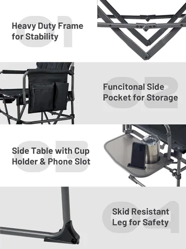 Miniatura 8 de TIMBER RIDGE Silla de camping resistente con tamaño compacto, silla de directores portátil con mesa auxiliar y bolsillo para camping, césped