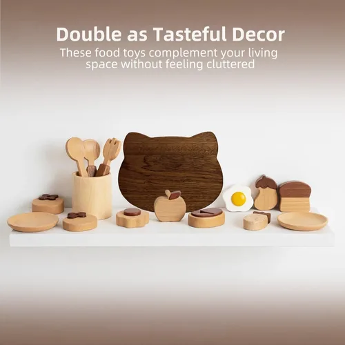 Miniatura 8 de Juguetes de madera para niños Juego de accesorios de cocina de juego de simulación Tabla de cortar de madera y juego de cuchillos de frutas