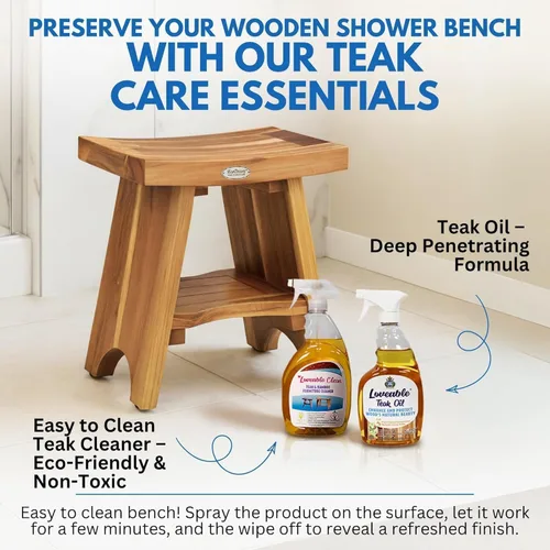 Miniatura 6 de EcoDecors Banco de Ducha de Teca de 18", Capacidad de 300 Libras – Asiento de Baño de Madera Impermeable con Estante, Asiento de Spa para Adultos