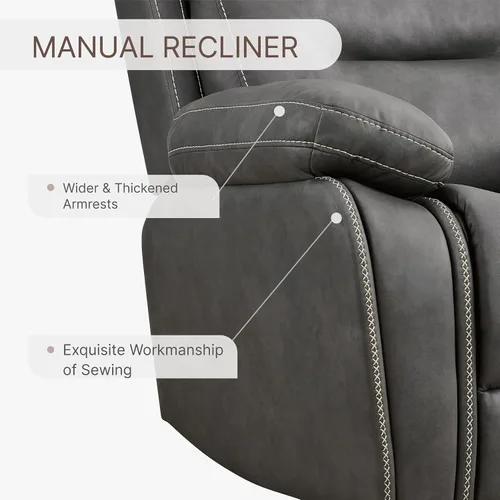 Miniatura 4 de KISLOT Silla reclinable de cuero manual, sofá balancín para adultos con brazo acolchado para sala de estar, dormitorio, asiento de cine en casa