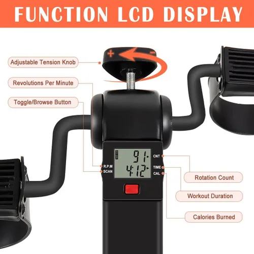 Miniatura 3 de Ejercitador de pedal de bicicleta para debajo del escritorio, ejercitador de peddler superior e inferior para personas mayores con pantalla LCD