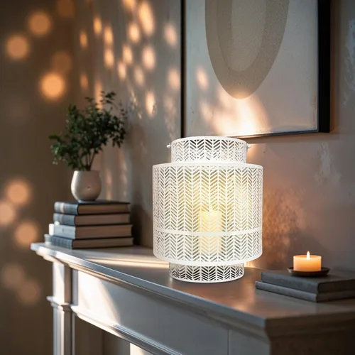 Miniatura 2 de Decozen Farol colgante para velas – Portavelas decorativo grande de metal blanco para decoración del hogar, patio, comedor, sala de estar, Blanco