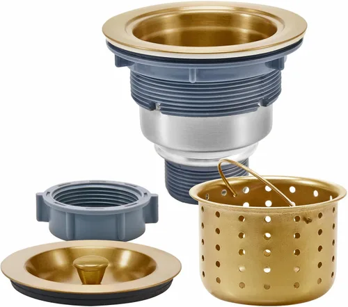 KONE - Drenaje de fregadero de cocina de 3-1/2 pulgadas de latón, kit de montaje de drenaje de fregadero de cocina de latón y acero inoxidable Dorado