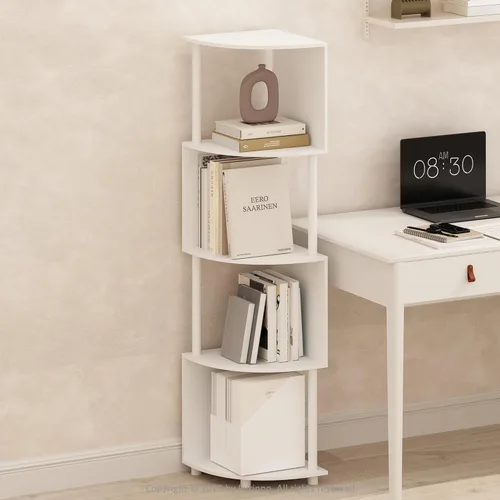 Miniatura 19 de Furinno ECON - Estantería apilable 2 en 1, estantería esquinera de 4 niveles con estante de exhibición, 16.1 x 16.1 x 49.1 pulgadas, para sala