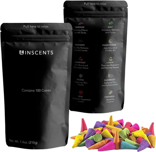 Conos de incienso esenciales relajantes para reflujo, 100 % aromas naturales, paquete de 100 unidades, mejora la meditación y la atención plena,