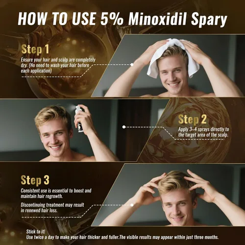 Miniatura 7 de Spray de minoxidil al 5% para hombres y mujeres (suministro de 4 meses) - Spray para crecimiento del cabello de fuerza extra con biotina y aceite