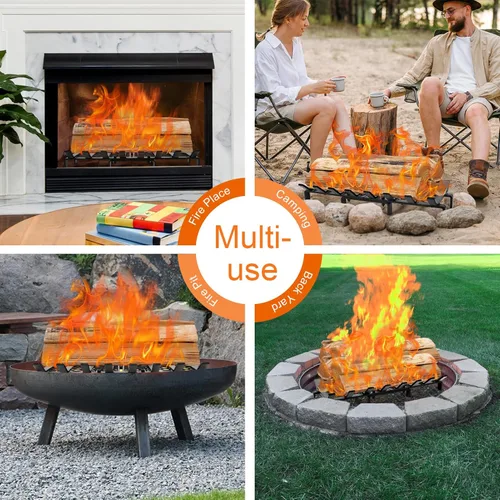 Miniatura 5 de WILLOW WEAVE Rejillas de chimenea de 24 pulgadas con retenedor de brasa, soporte de madera para chimenea interior, rejilla de leña para estufa